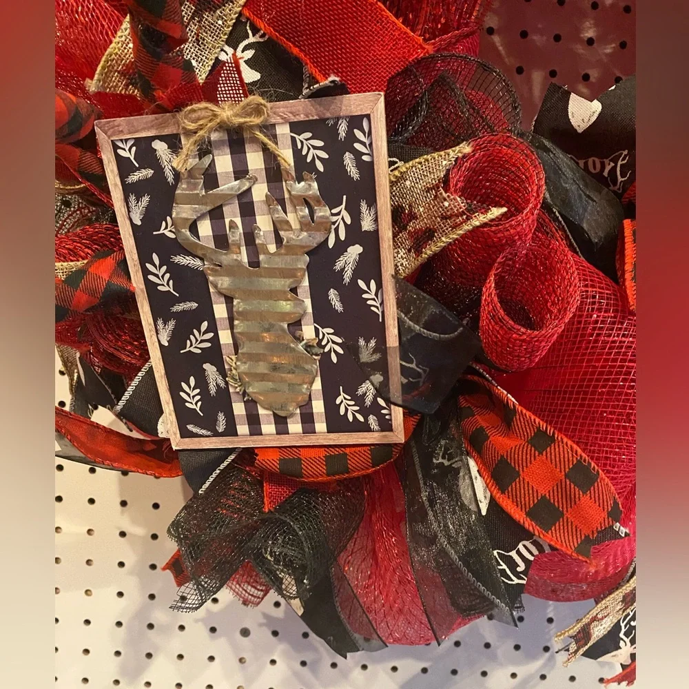 Red and Black Deer Themed Holiday Wreath